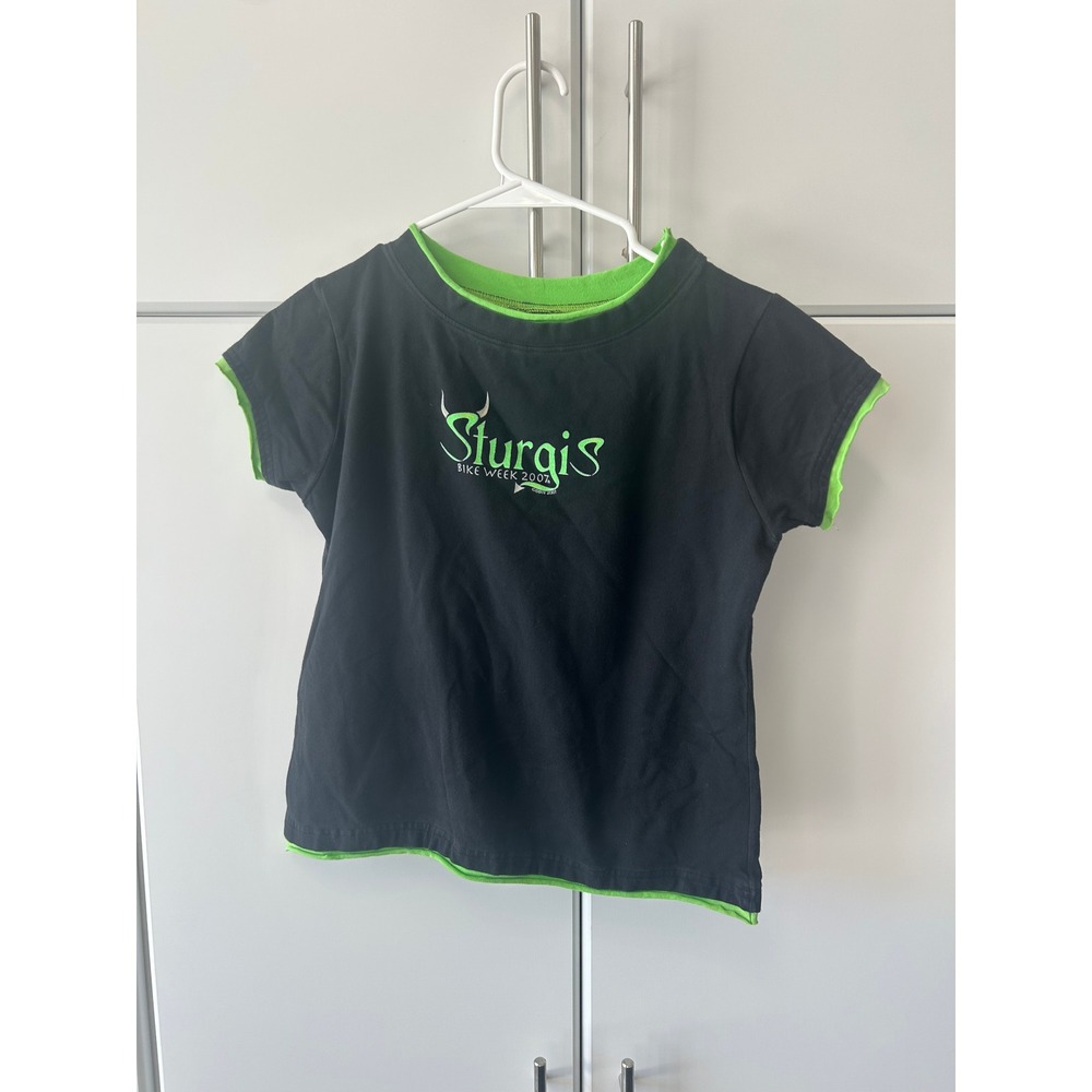 Thunder Threads Sturgis‎ Bike Week 2007 Graphic Tee Black Neon Green Small